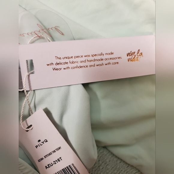 PILYQ NWT Azura Smoked Mint Green Bandeau & Smoked Teeny Bikini Bottom Set Sz L - Picture 15 of 15